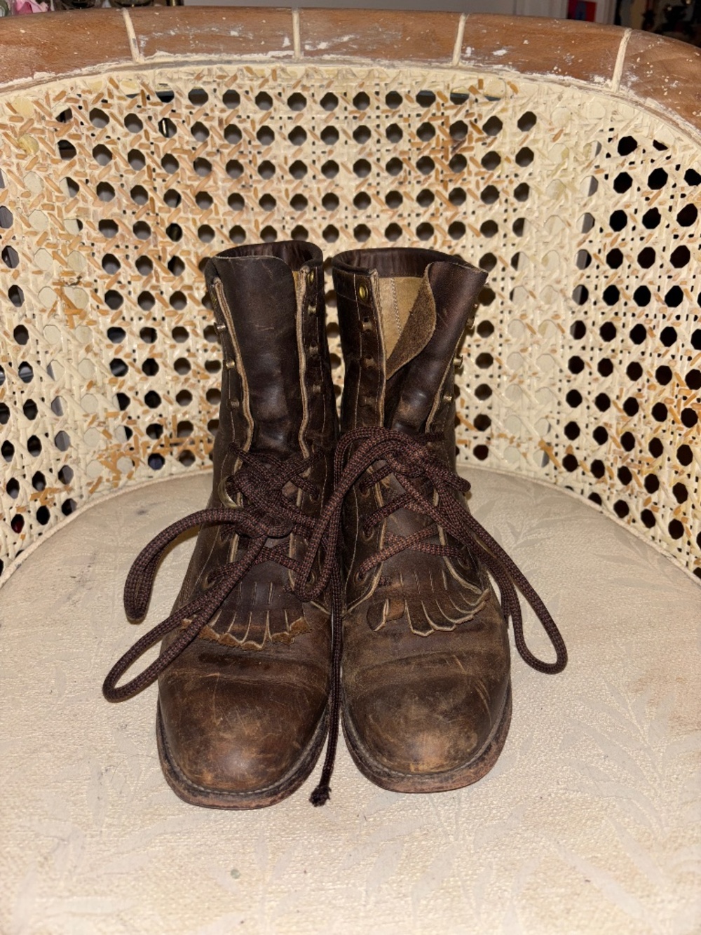 Brown Leather Justin Roper Cowboy Boots with Fringe